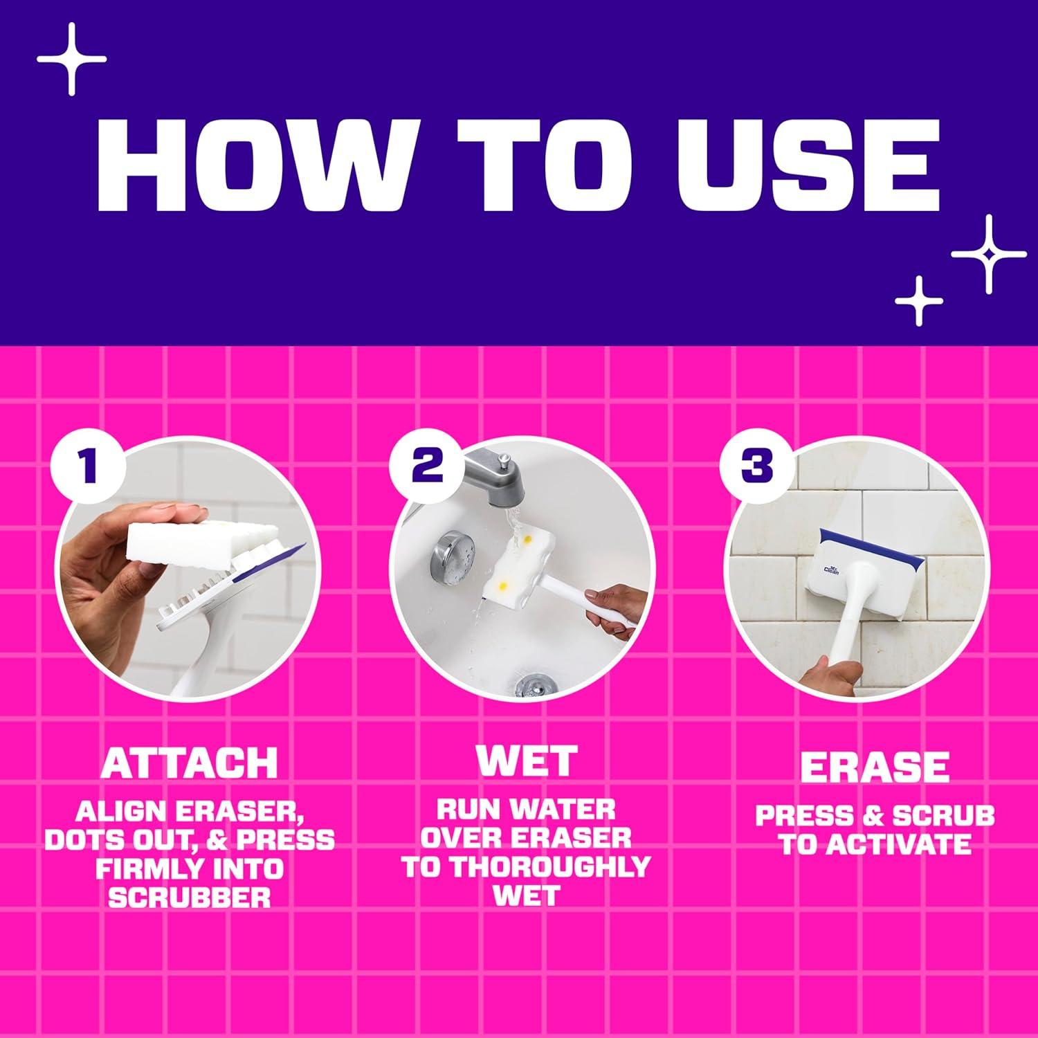 image:imageMr Clean Magic Eraser Shower amp Tub Scrubber Bathroom Cleaner All in One Bathroom Cleaner Lemon Starter Kit 1 Scrubber amp 2 Foaming Magic Erasers1 Device 2 Refills