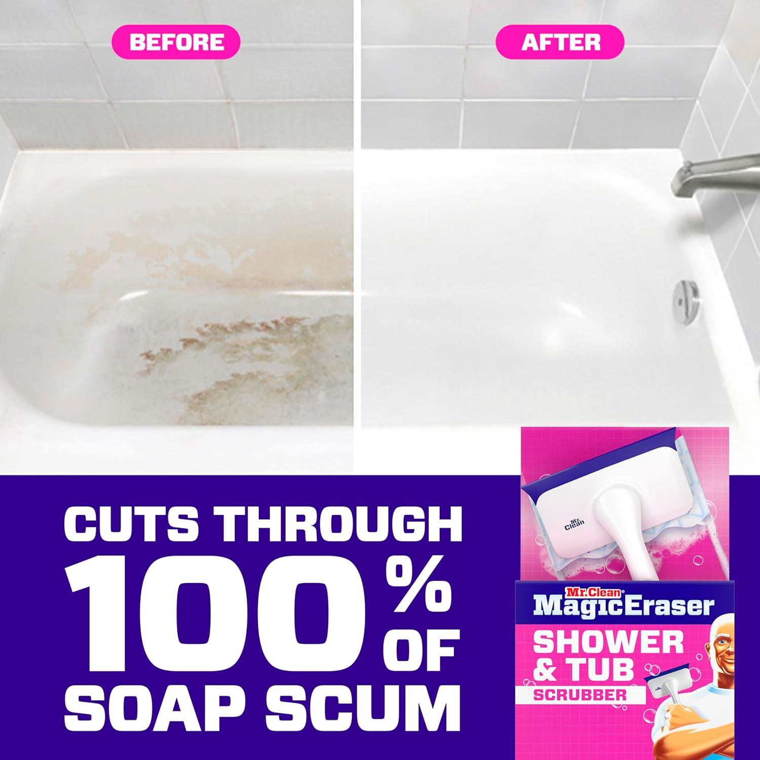 image:imageMr Clean Magic Eraser Shower amp Tub Scrubber Bathroom Cleaner All in One Bathroom Cleaner Lemon Starter Kit 1 Scrubber amp 2 Foaming Magic Erasers1 Device 2 Refills