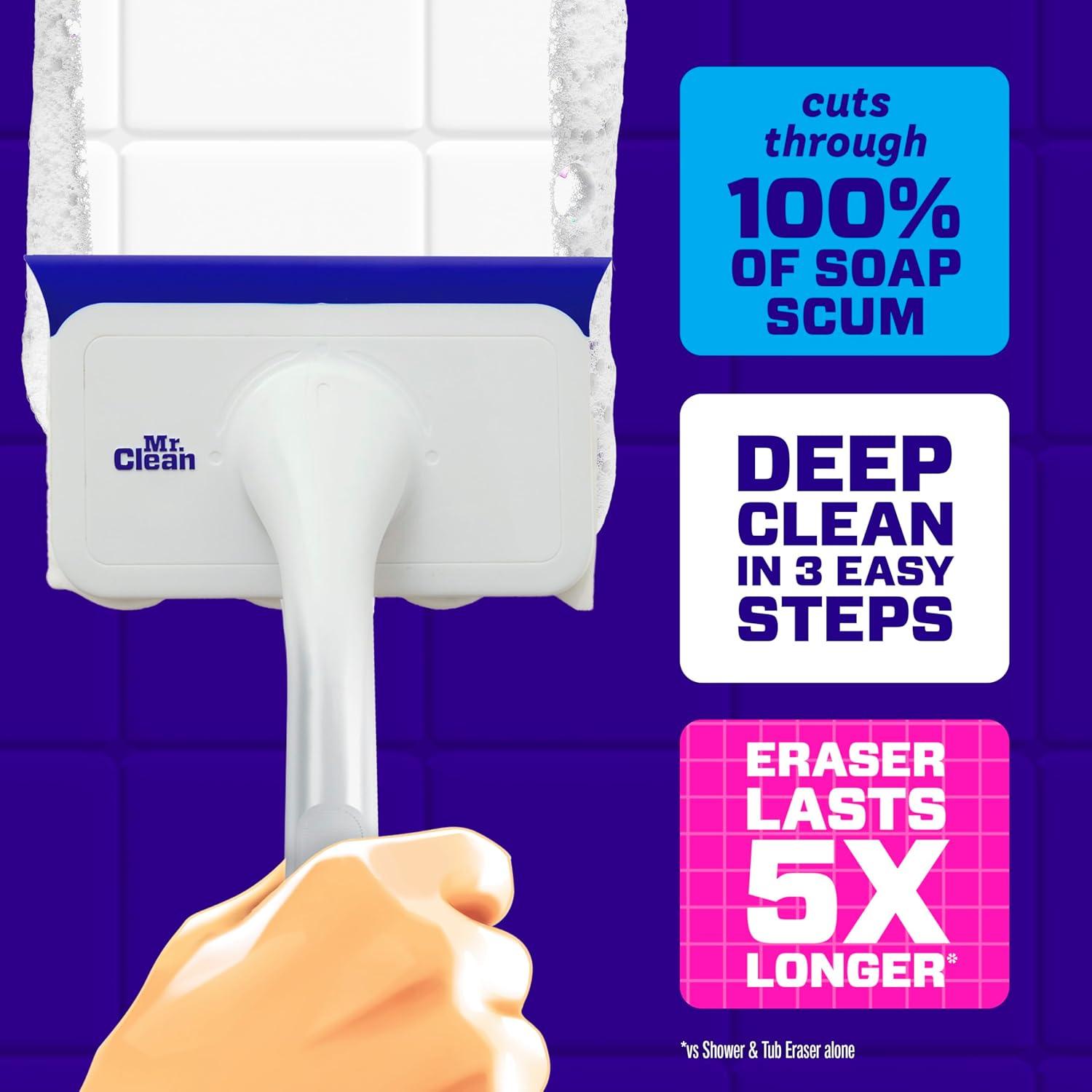 image:imageMr Clean Magic Eraser Shower amp Tub Scrubber Bathroom Cleaner All in One Bathroom Cleaner Lemon Starter Kit 1 Scrubber amp 2 Foaming Magic Erasers1 Device 2 Refills