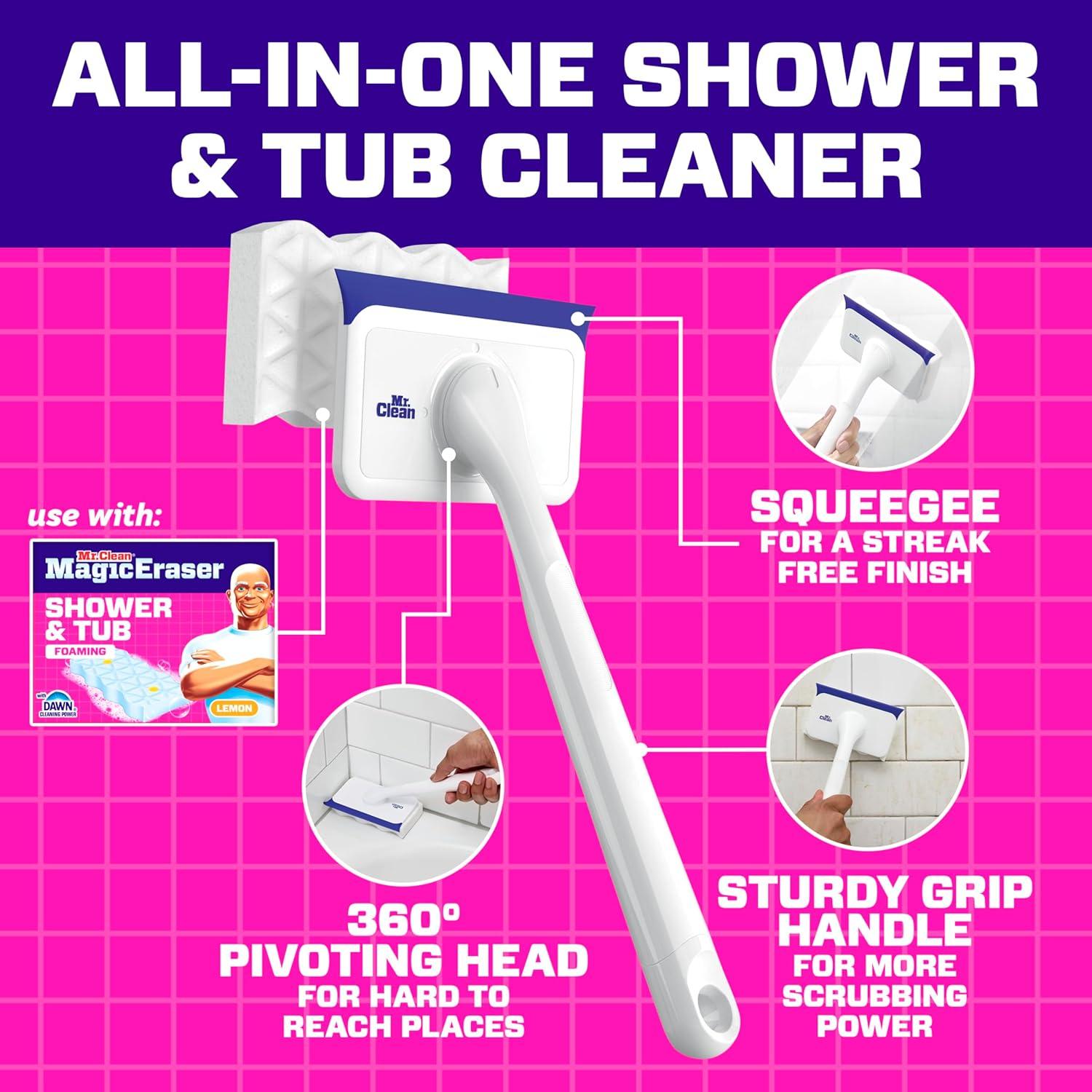 image:imageMr Clean Magic Eraser Shower amp Tub Scrubber Bathroom Cleaner All in One Bathroom Cleaner Lemon Starter Kit 1 Scrubber amp 2 Foaming Magic Erasers1 Device 2 Refills
