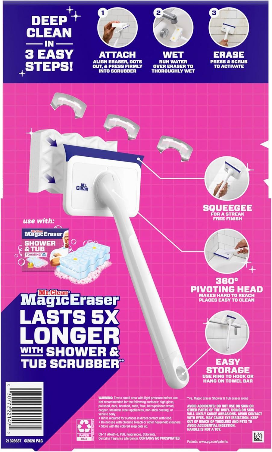 image:imageMr Clean Magic Eraser Shower amp Tub Scrubber Bathroom Cleaner All in One Bathroom Cleaner Lemon Starter Kit 1 Scrubber amp 2 Foaming Magic Erasers1 Device 2 Refills