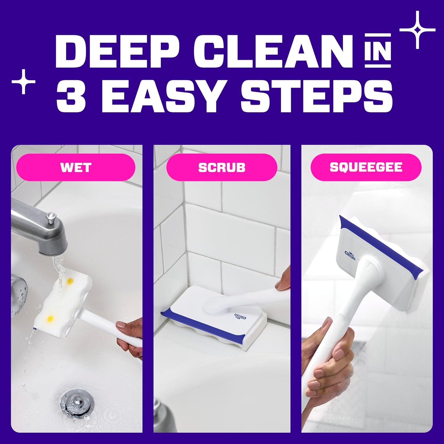 image:imageMr Clean Magic Eraser Shower amp Tub Scrubber Bathroom Cleaner All in One Bathroom Cleaner Lemon Starter Kit 1 Scrubber amp 2 Foaming Magic Erasers1 Device 2 Refills