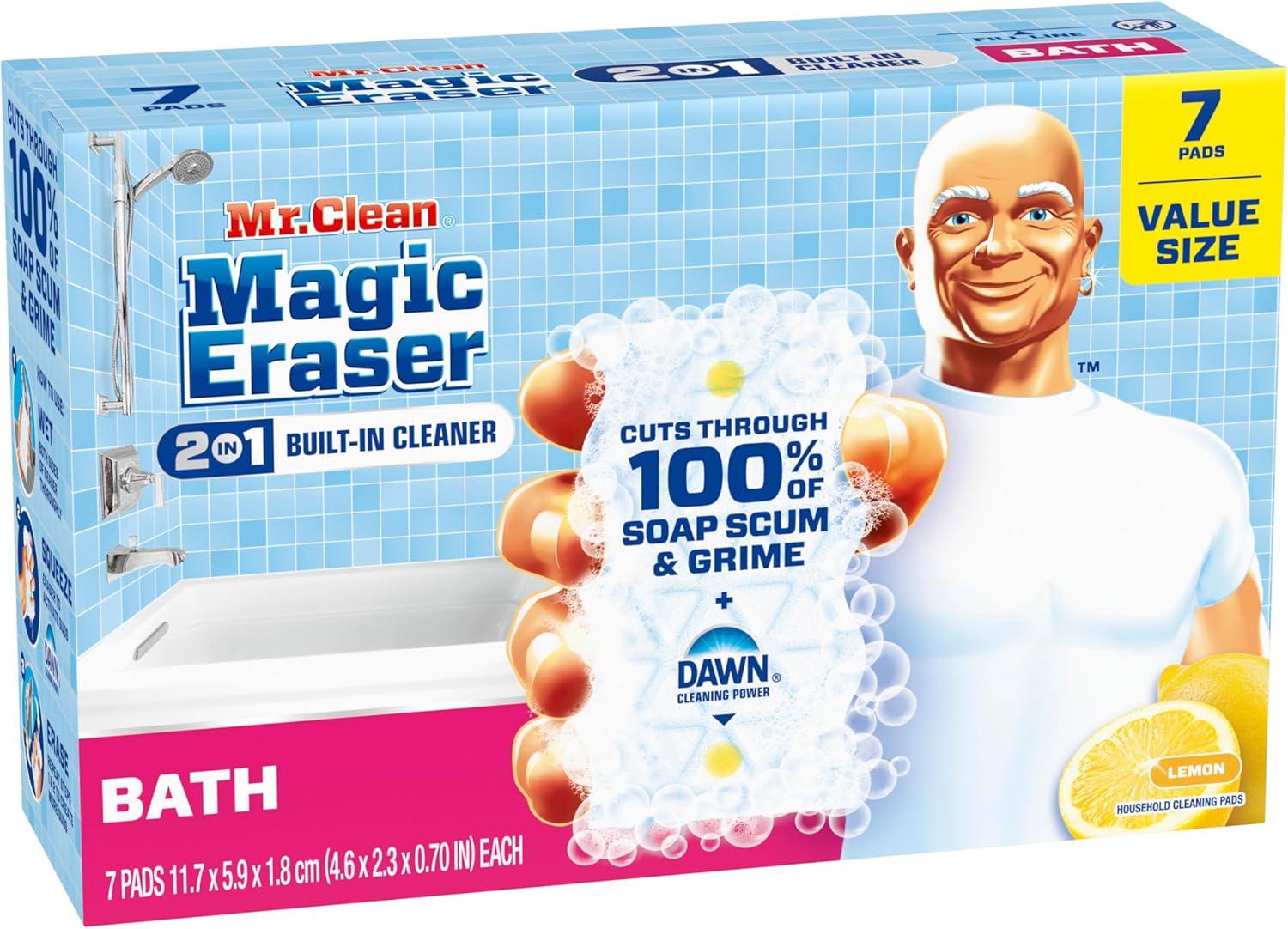 image:imageMr Clean Magic Eraser Sponge Bathroom Cleaner Shower Cleaner Tub Cleaner Soap Scum Remover Bathroom Cleaning Supplies Dawn Cleaning Power with Lemon Scent 2 in 1 Bath 5ctOriginal Version