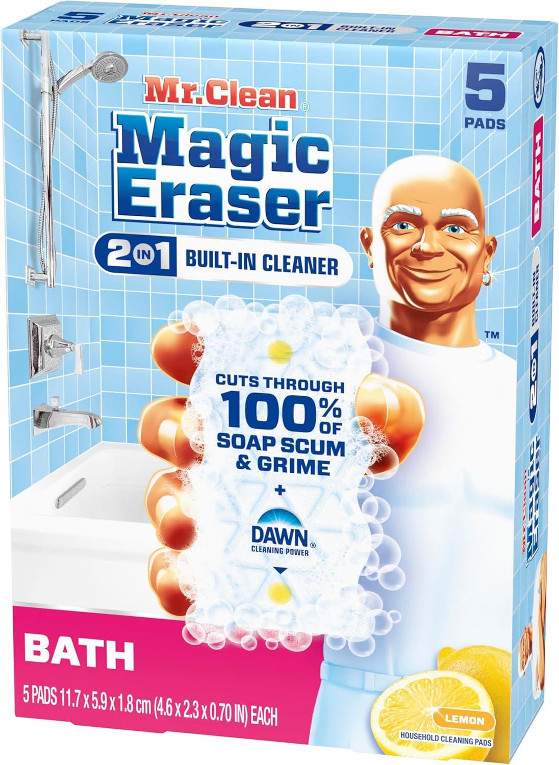 image:imageMr Clean Magic Eraser Sponge Bathroom Cleaner Shower Cleaner Tub Cleaner Soap Scum Remover Bathroom Cleaning Supplies Dawn Cleaning Power with Lemon Scent 2 in 1 Bath 5ctOriginal Version