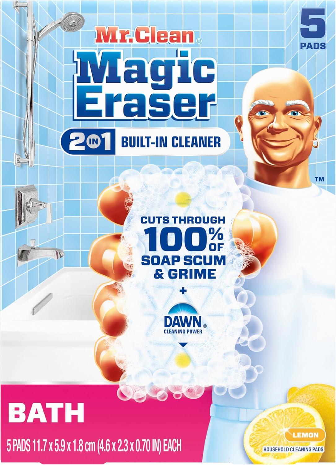 image:imageMr Clean Magic Eraser Sponge Bathroom Cleaner Shower Cleaner Tub Cleaner Soap Scum Remover Bathroom Cleaning Supplies Dawn Cleaning Power with Lemon Scent 2 in 1 Bath 5ctOriginal Version