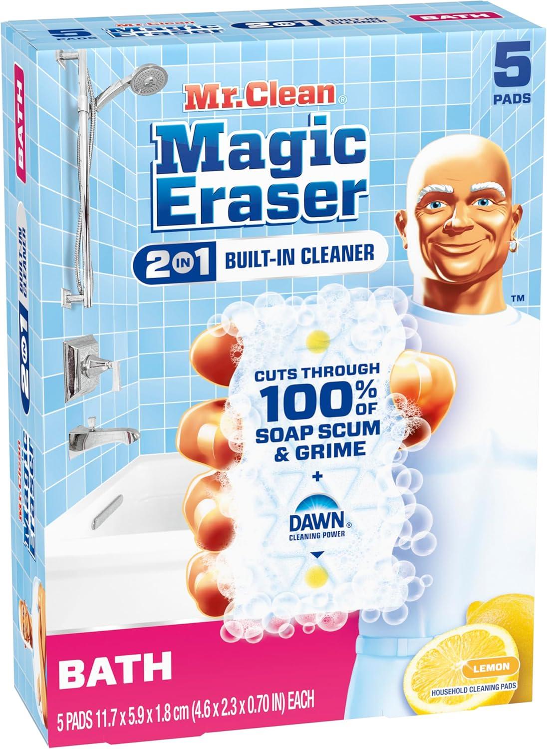 image:imageMr Clean Magic Eraser Sponge Bathroom Cleaner Shower Cleaner Tub Cleaner Soap Scum Remover Bathroom Cleaning Supplies Dawn Cleaning Power with Lemon Scent 2 in 1 Bath 5ctOriginal Version