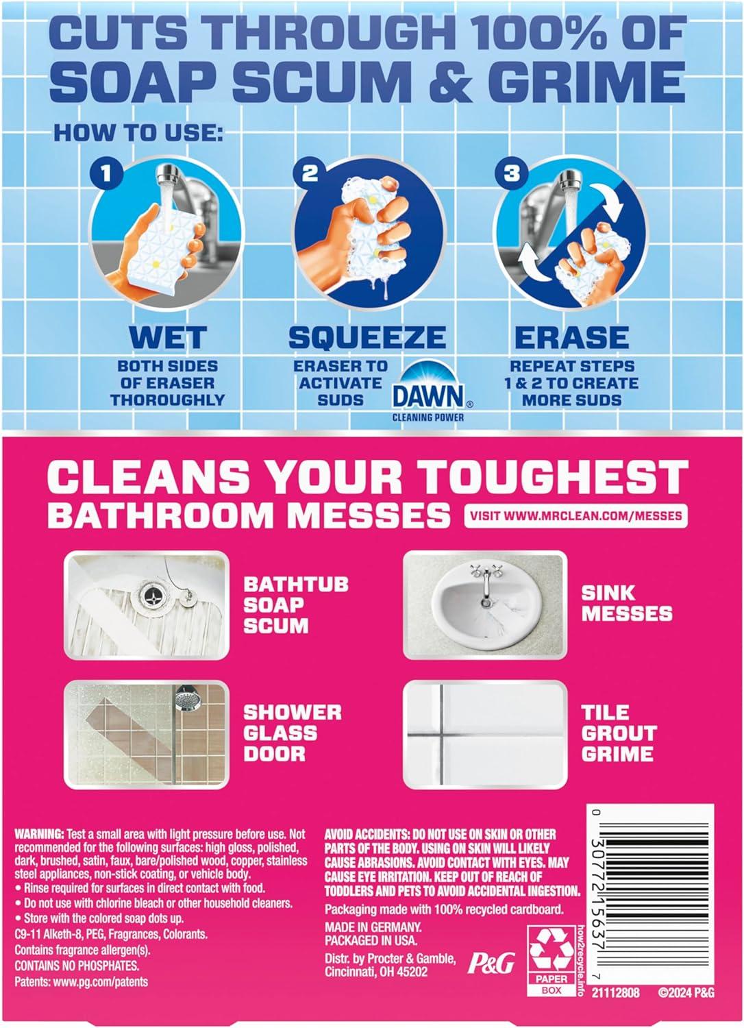 image:imageMr Clean Magic Eraser Sponge Bathroom Cleaner Shower Cleaner Tub Cleaner Soap Scum Remover Bathroom Cleaning Supplies Dawn Cleaning Power with Lemon Scent 2 in 1 Bath 5ctOriginal Version