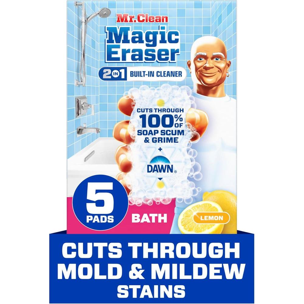 image:imageMr Clean Magic Eraser Sponge Bathroom Cleaner Shower Cleaner Tub Cleaner Soap Scum Remover Bathroom Cleaning Supplies Dawn Cleaning Power with Lemon Scent 2 in 1 Bath 5ctOriginal Version