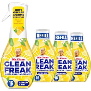 Mr. Clean Clean Freak Foaming Bathroom Surface Cleaner Multi-Surface Spray Starter Kit and Refill Bundle, Grapefruit Scent, 64 fl oz(Lemon)
