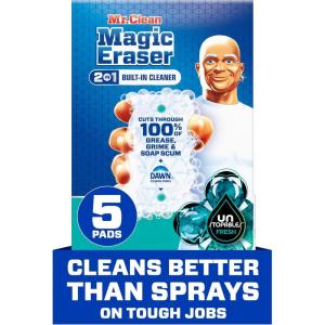 Mr. Clean Magic Eraser Foaming Sponge, All Purpose Cleaner, Dawn Cleaning Power, Wall, Sneaker, Oven Cleaner, Kitchen, Bathroom, Shower Cleaning Supplies, Scrubber, Ultra Foamy, 5ct(Original Version)