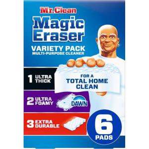 Mr. Clean Magic Eraser Sponge, All Purpose Cleaner, Cleaning Scrubber, Kitchen, Bathroom, Shower, Oven, Cleaning Supplies, Variety Pack with 1 Ultra Thick, 2 Ultra Foamy, & 3 Extra Durable, 6ct(Original Version)