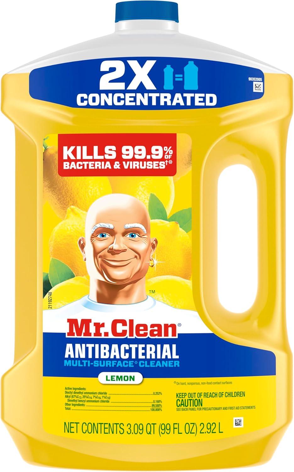 image:imageMr Clean Antibacterial All Purpose Cleaner Floor Cleaner for Mopping Home Bathroom amp Kitchen Cleaning Liquid for Mop amp Bucket Cleaning Supplies MultiSurface Dilutable Lemon 99oz99 Fl Oz Pack of 1