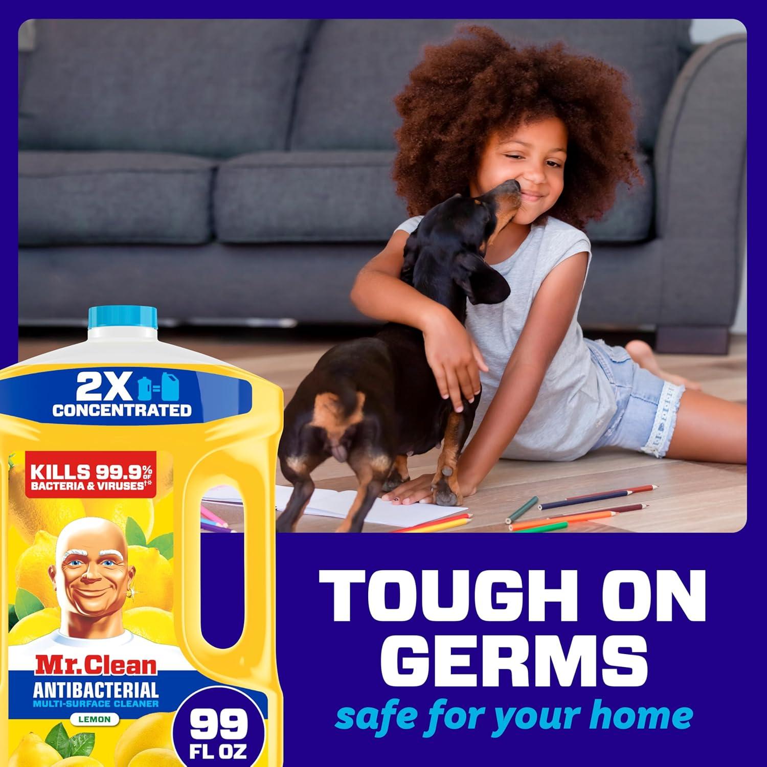 image:imageMr Clean Antibacterial All Purpose Cleaner Floor Cleaner for Mopping Home Bathroom amp Kitchen Cleaning Liquid for Mop amp Bucket Cleaning Supplies MultiSurface Dilutable Lemon 99oz99 Fl Oz Pack of 1