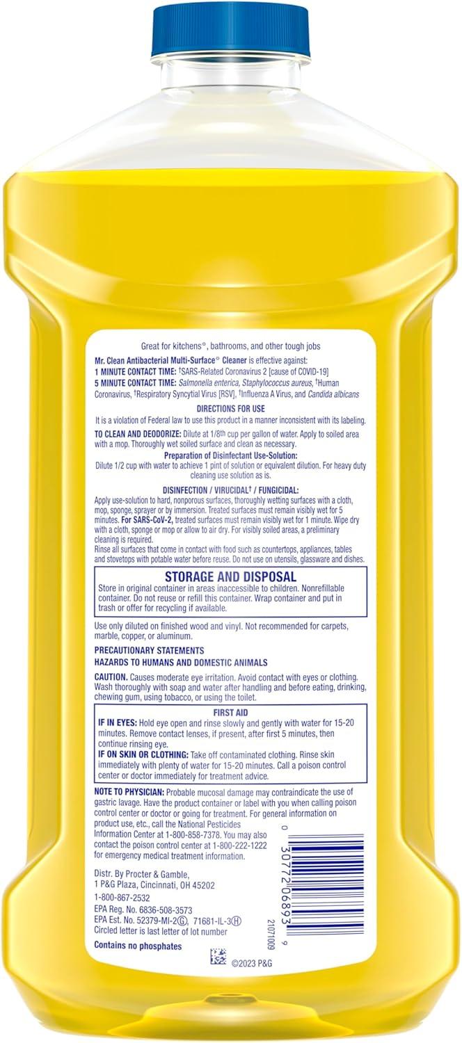image:imageMr Clean Antibacterial All Purpose Cleaner Floor Cleaner for Mopping Home Bathroom amp Kitchen Cleaning Liquid for Mop amp Bucket Cleaning Supplies MultiSurface Dilutable Lemon 99oz41 Fl Oz Pack of 1