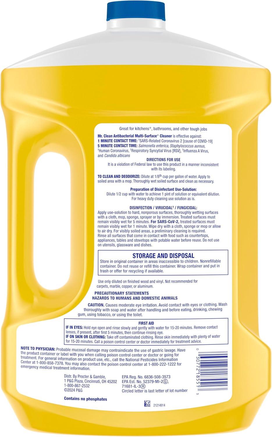 image:imageMr Clean Antibacterial All Purpose Cleaner Floor Cleaner for Mopping Home Bathroom amp Kitchen Cleaning Liquid for Mop amp Bucket Cleaning Supplies MultiSurface Dilutable Lemon 99oz99 Fl Oz Pack of 1