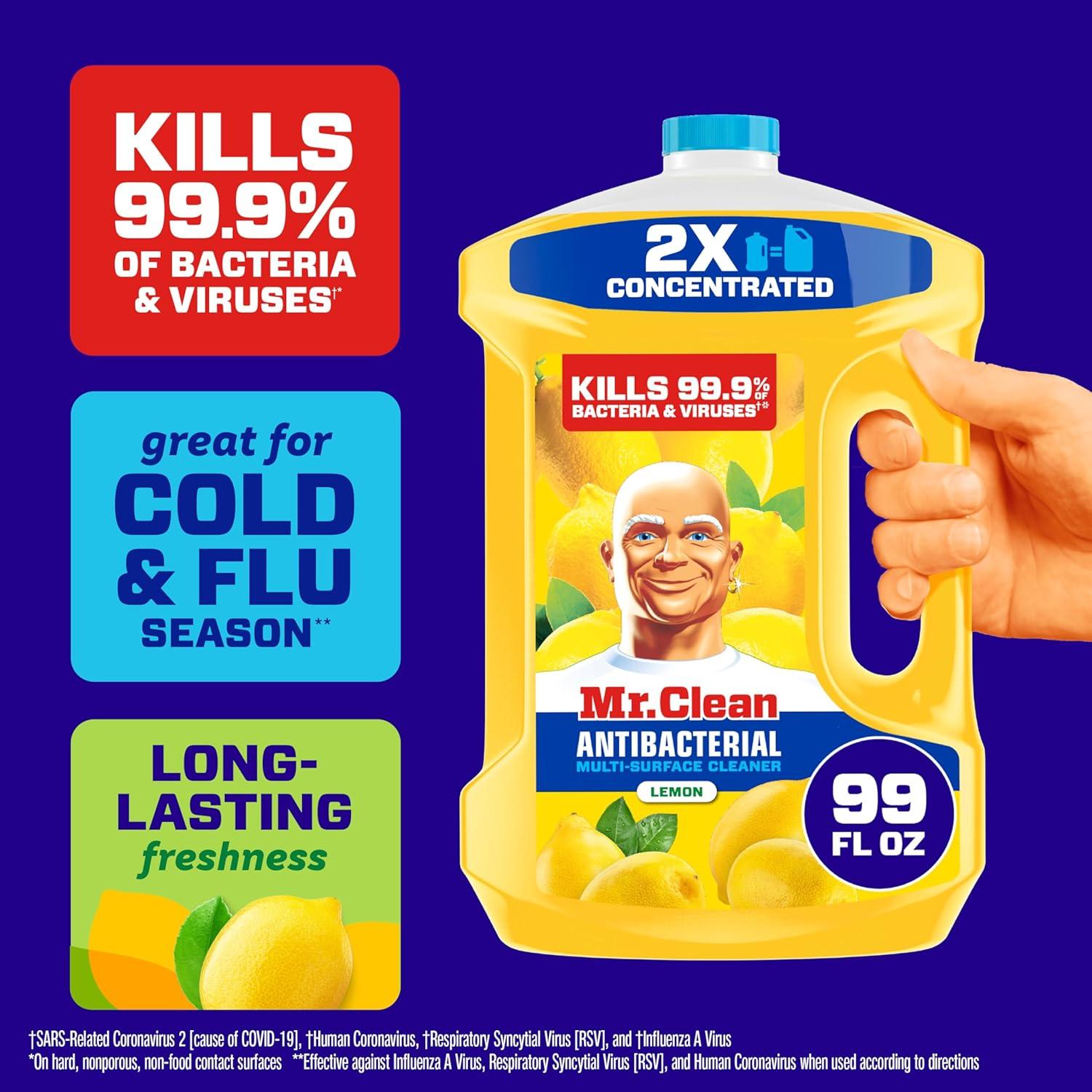 image:imageMr Clean Antibacterial All Purpose Cleaner Floor Cleaner for Mopping Home Bathroom amp Kitchen Cleaning Liquid for Mop amp Bucket Cleaning Supplies MultiSurface Dilutable Lemon 99oz99 Fl Oz Pack of 1