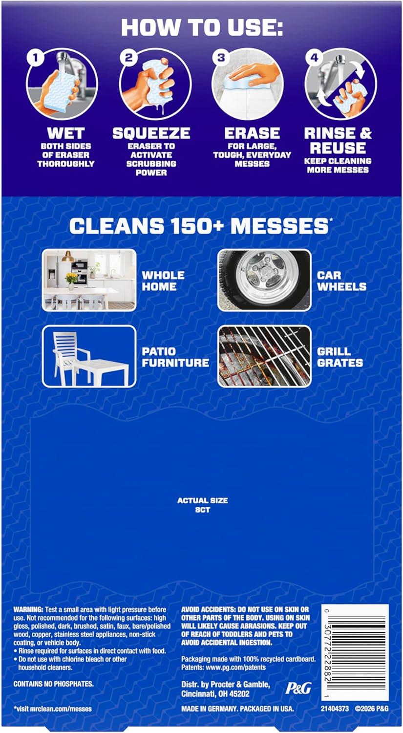 image:imageMr Clean Magic Eraser Sponge All Purpose Cleaner Long Lasting Cleaning Scrubber Wall Cleaner Sneaker Cleaner Oven Cleaner Kitchen Bathroom Shower Cleaning Supplies Ultra Thick 5ctUpgraded Version