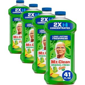 Mr. Clean All Purpose Cleaner, Floor Cleaner for Mopping Home, Bathroom, & Kitchen, Cleaning Liquid for Mop & Bucket, Cleaning Supplies, Multi-Surface Dilutable, Gain, 41oz (Pack of 4)(41 Fl Oz (Pack of 4))