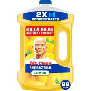 Mr. Clean Antibacterial All Purpose Cleaner, Floor Cleaner for Mopping Home, Bathroom, & Kitchen, Cleaning Liquid for Mop & Bucket, Cleaning Supplies, Multi-Surface Dilutable, Lemon, 99oz(99 Fl Oz (Pack of 1))