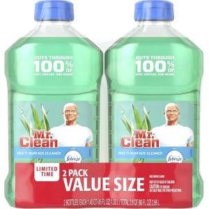 Mr. Clean Liquid All Purpose Multi-Surface Cleaner | Meadows and Rain with Febreze Freshness – 45 Ounce Each Bottle (Pack of 2) (Total 90 fl oz)