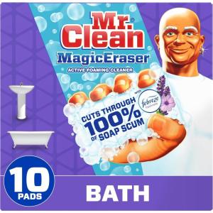 Mr. Clean Magic Eraser, Bathroom, Shower, and Shoe Cleaner with Febreze Lavender Scent, Cleaning Pads with Durafoam, 10 Count(10 Count (Pack of 1))