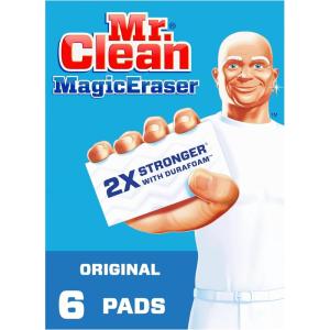 Mr. Clean Magic Eraser Original Cleaning Pads, Multi Purpose Cleaner, Bathroom Cleaning Supplies, All Purpose Cleaner, White, 6 Count(6 Count (Pack of 1))