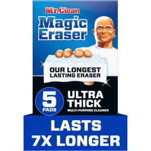 Mr. Clean Magic Eraser Sponge, All Purpose Cleaner, Long Lasting Cleaning Scrubber, Wall Cleaner, Sneaker Cleaner, Oven Cleaner, Kitchen, Bathroom, Shower Cleaning Supplies, Ultra Thick, 5ct(Original Version)